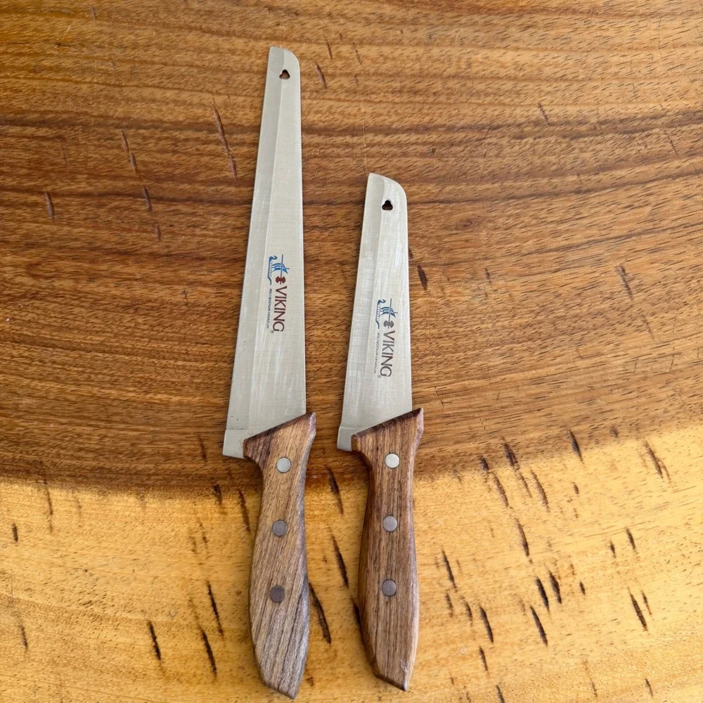 Viking Molybdenum-Vanadium Knife Set 2pc Wood Handle Triple Rivet Made in Japan